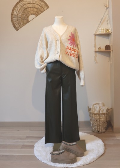 Pantalon droit similicuir - kaki