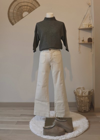 Pull col montant et manches aux coudes  kaki