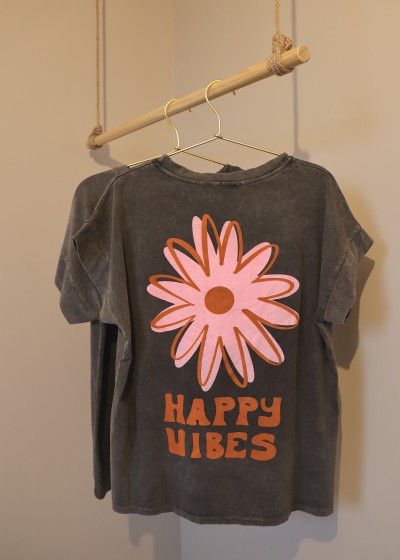 T-shirt Happy Vibes - gris