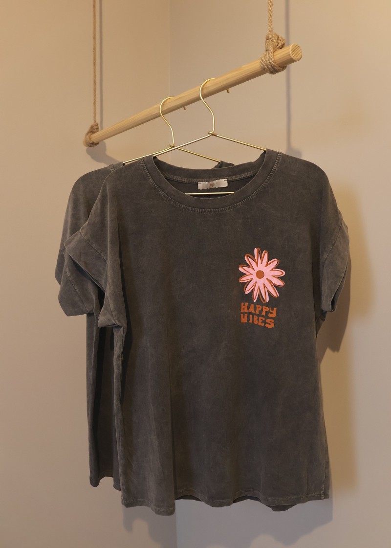 T-shirt happy vibes coton
