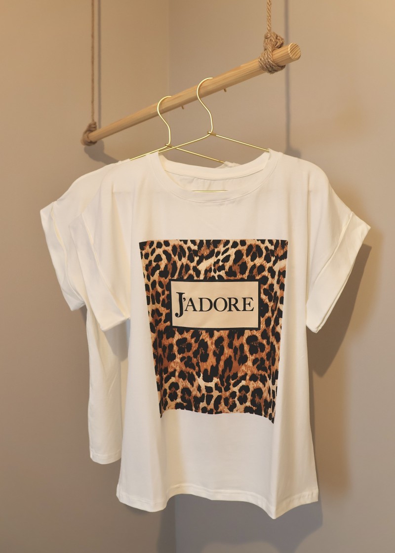 T-shirt j'adore léopard blanc coton