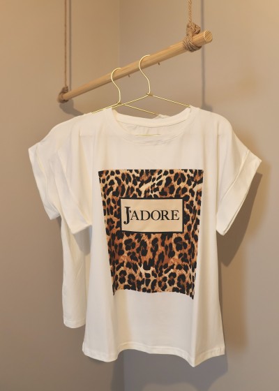 T-shirt j'adore léopard blanc coton