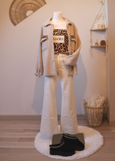 T-shirt j'adore léopard blanc coton
