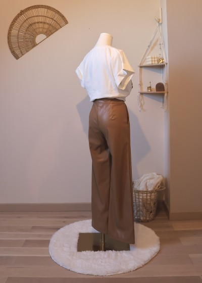 Pantalon droit similicuir - camel