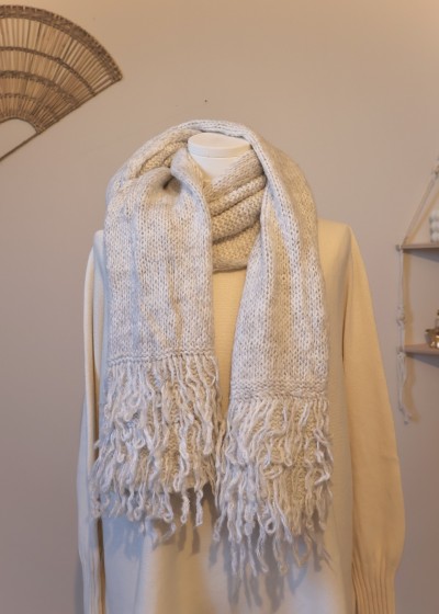 écharpe tricot à franges camel