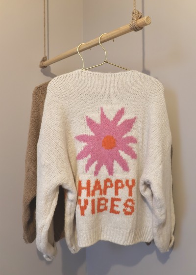Gilet Happy Vibes tricot écru