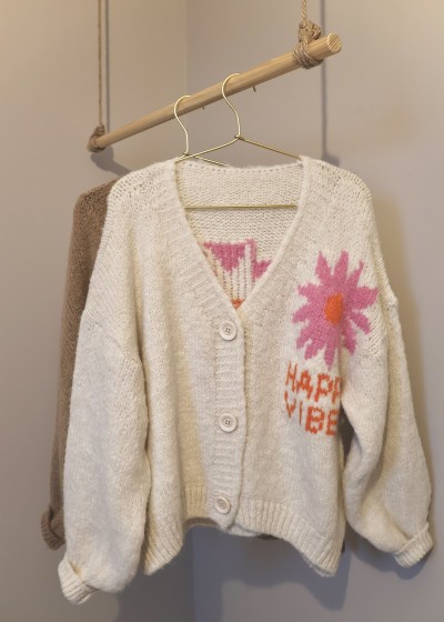 Gilet Happy Vibes tricot écru