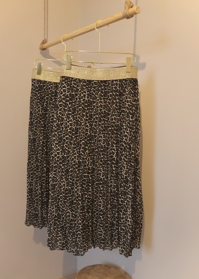 jupe midi plissée  leopard kaki
