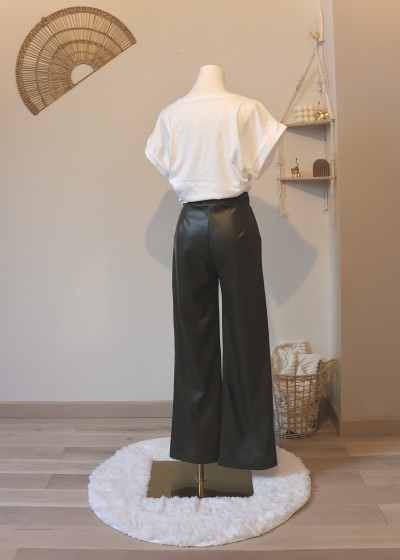 Pantalon droit similicuir - kaki