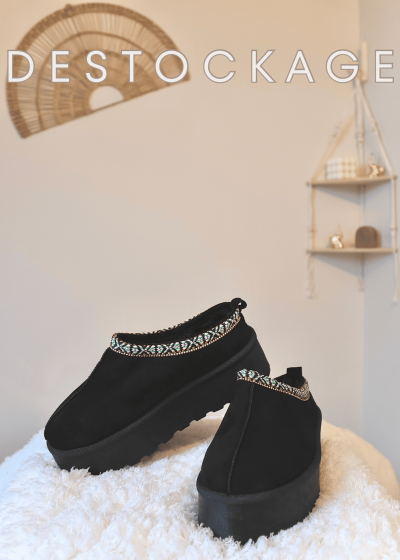 chaussures mules fourrées noires