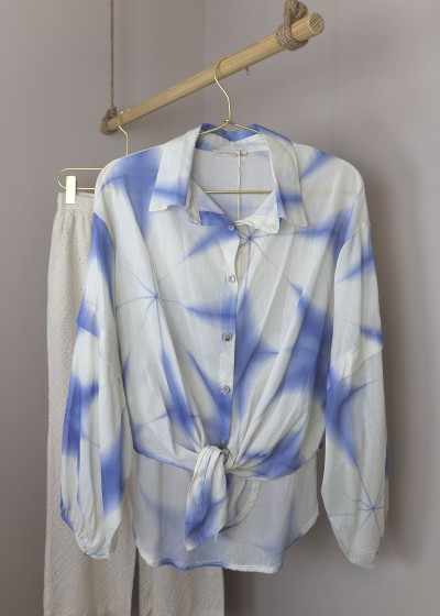 Chemise bicolore nouée - bleu