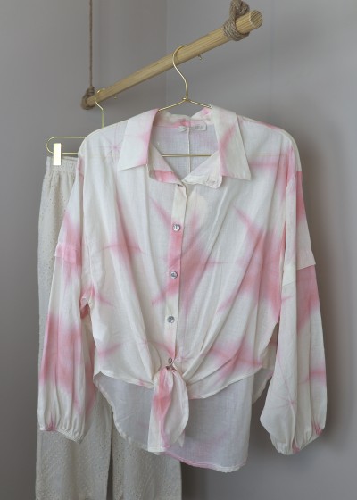 Chemise bicolore nouée - rose