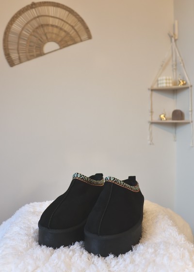 chaussures mules fourrées noires