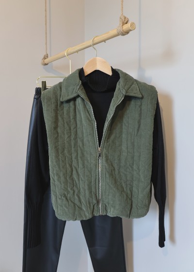 Veste zip sans manches - kaki