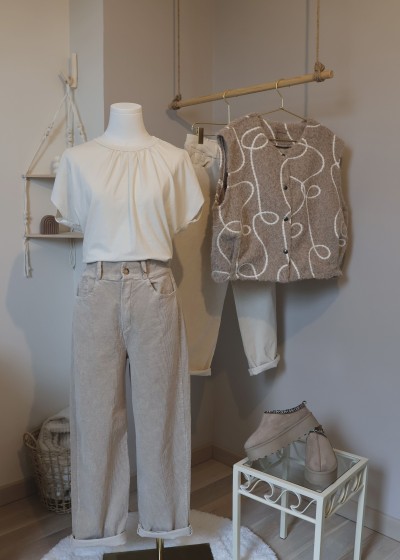 Pantalon en velours côtelé - beige