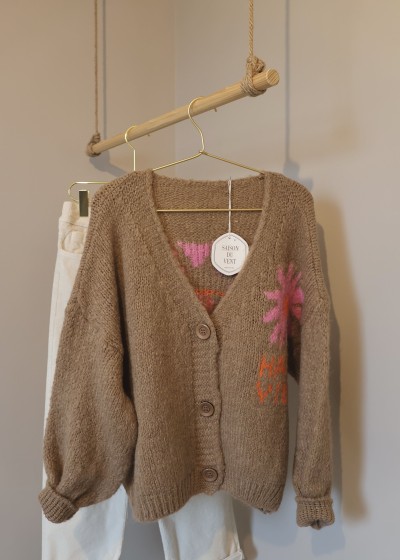 Gilet Happy Vibes tricot écru