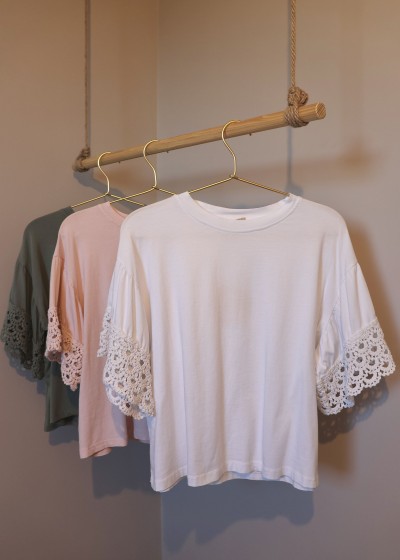 t-shirt coton col rond dentelle