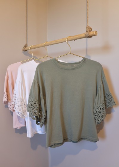 t-shirt coton col rond dentelle