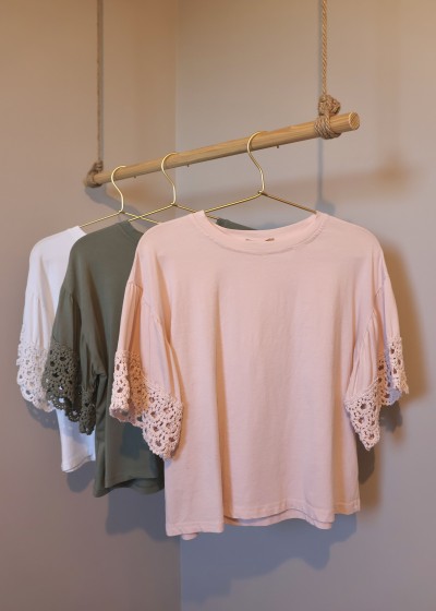 t-shirt coton col rond dentelle