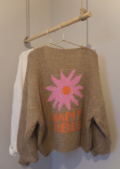 Gilet Happy Vibes tricot écru